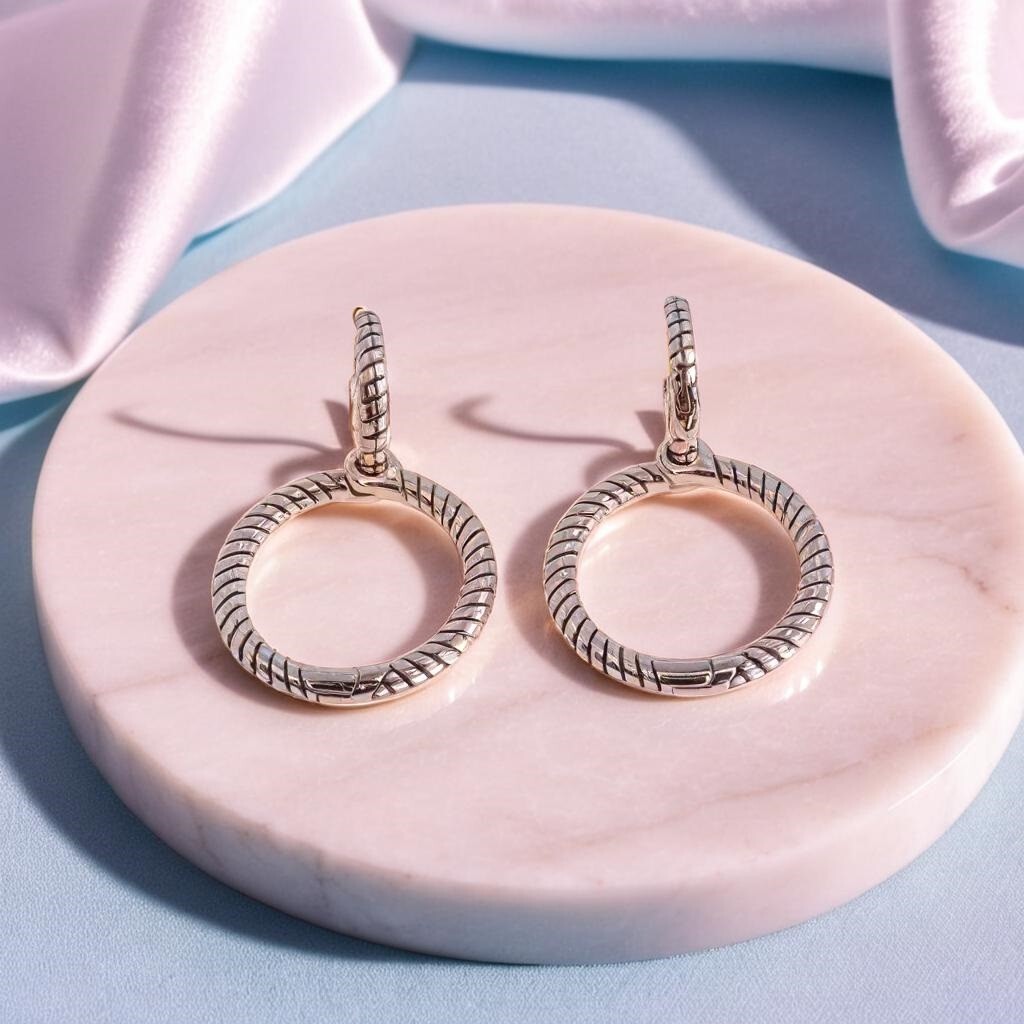 Trendy Silver Double Hoop Earrings with Engraved Detail for Her