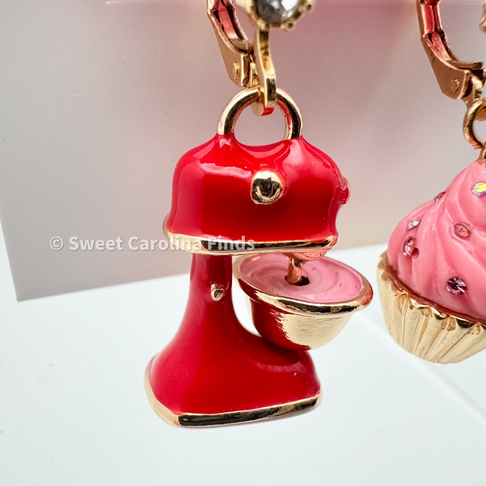 Betsey Johnson Mixer & Cupcake Babycakes Earrings Gold Tone Mismatch