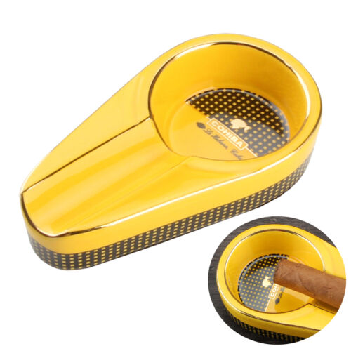 Yellow Ceramic Cigar Ashtray Single Cigarate Holder 1ct Slot Portable Travel Ash - Picture 1 of 8