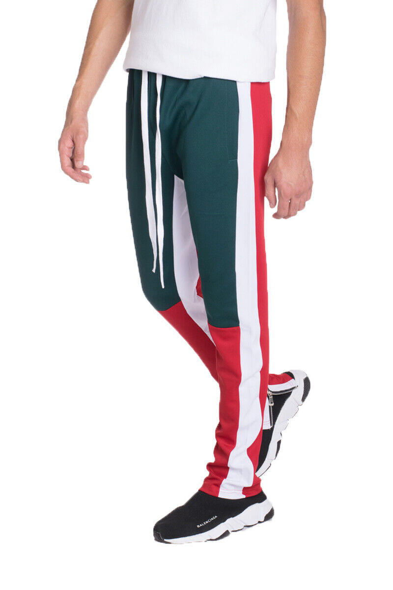 Mens Track Pants Color Block Jogger Side Ankle Zip 10++ COLORS AVAILABLE