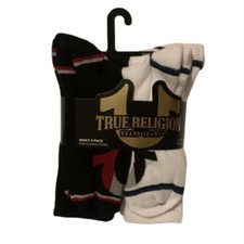 True Religion Men  s 8 Pack Half Cushion Crew Socks Size 10-13 Horseshoe Logo NEW