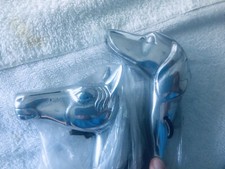 Pair of metal shoe horns dog and horse handles