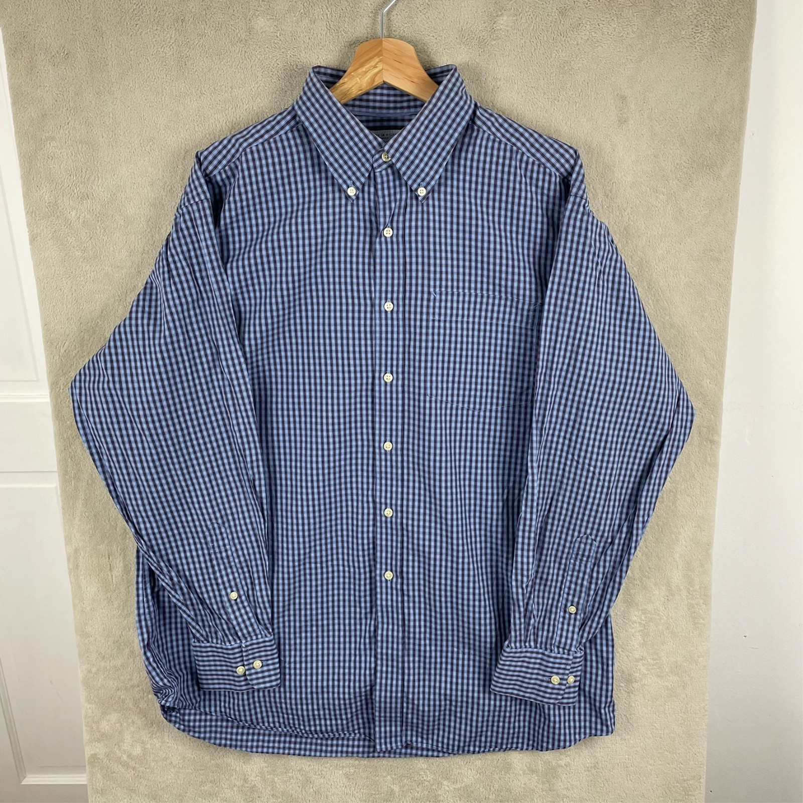 Men's Tommy Hilfiger Ithica Check Long Sleeve Shirt Size L Large Blue Cotton