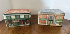 2 VTG Building Style Metal Tins - Café Royale & Toy Shoppe. The Box Co, By Daher