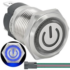 15Amp 16Mm 5/8'' Latching Push Button Switch Blue 120V 110V AC/DC Waterproof M
