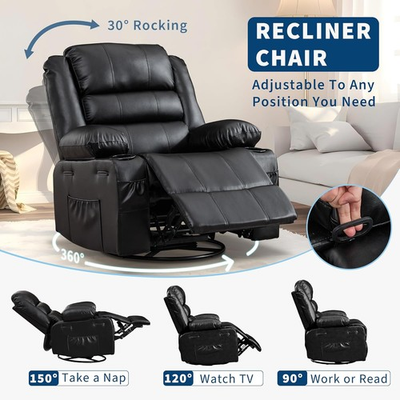 #ad Manual Big Tall Large 360° Swivel PU Leather Lift Recliner Chair with Cup Holder $59.59