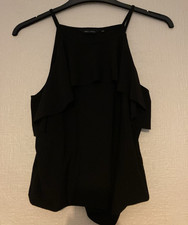 New Look Black Ruffle Halter Neck Cold Shoulder Top Blouse Party 12