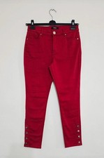 Womens M&S Red Skinny Fit Trousers With Silver Button Detail UK 12
