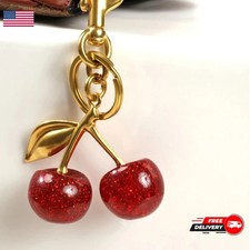 Coach Glitter Cherry Bag Charm Keychain   Brass/Red Apple NWT