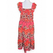 Vince Camuto Coral Floral Fairycore Midi Dress Whispy Flutter Sleeve Size 1X