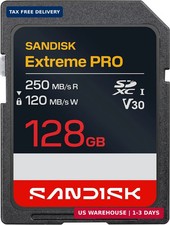 SANDISK 128GB Extreme PRO SD UHS-I Card - Up to 250MB/s Read Speed and 120MB/s W