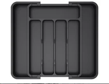 Expandable Silverware Drawer Organizer, BPA Free, Flatware Utensil Tray, Black