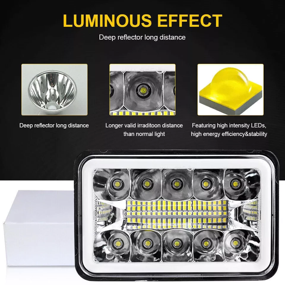 4pcs 4x6" Led Headlights Hi/Lo DRL H4 fit 1980 - 1988 Oldsmobile Cutlass Supreme - Image 2 of 4