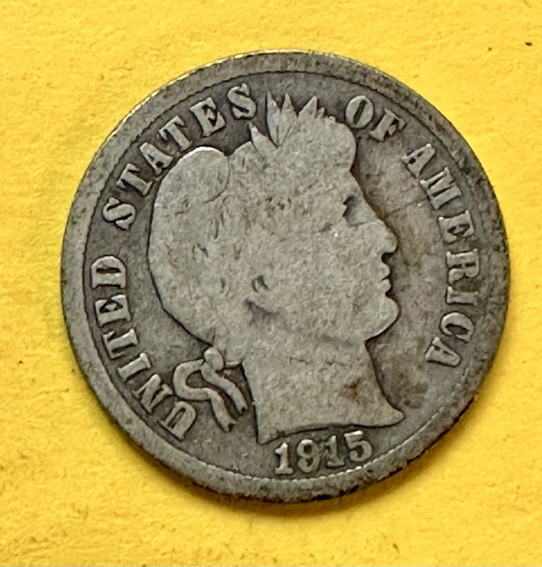 1915 Barber Dime. 90% Silver. Good Condition. Charity Auction For Animal Rescue