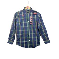 NWT Chaps Plaid Stretch Youth 14/16 Long Sleeve Casual Dress Shirt Size L