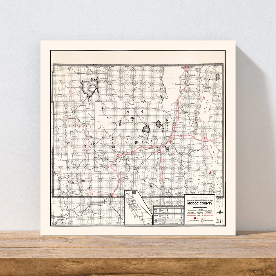 Old Map of Modoc County, CA 1935 - Vintage California Art - Image 3 of 4