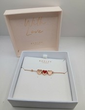 Radley London Rose Gold Plated Bracelet. 3 Heart Charms. 10" Adjustable In Box
