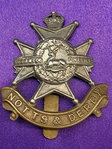 Genuine WW1/2 The Sherwood Foresters Regiment Bimetal Cap Badge w/slider