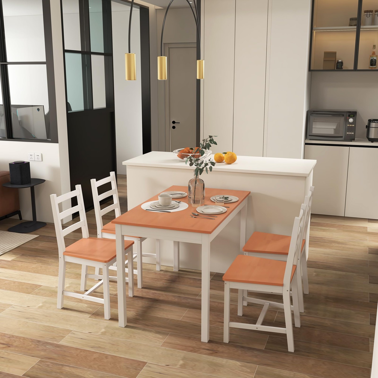 Dining Table Set for 4, 5 Piece Modern Kitchen Table and Chairs, Wood Dining ...