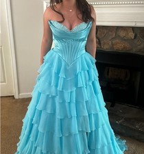Gorgeous Sherri Hill Dress- Size 8 - Aqua/Carribean Blue