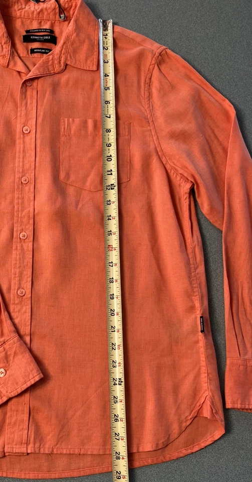 Kenneth Cole New York Men’s Long Sleeve Linen Blend Regular Fit Sz M Coral Shirt - Image 4 of 4
