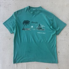 Vintage 90s Florida Graphic T Shirt Size Med / L Single Stitch Teal Green Faded