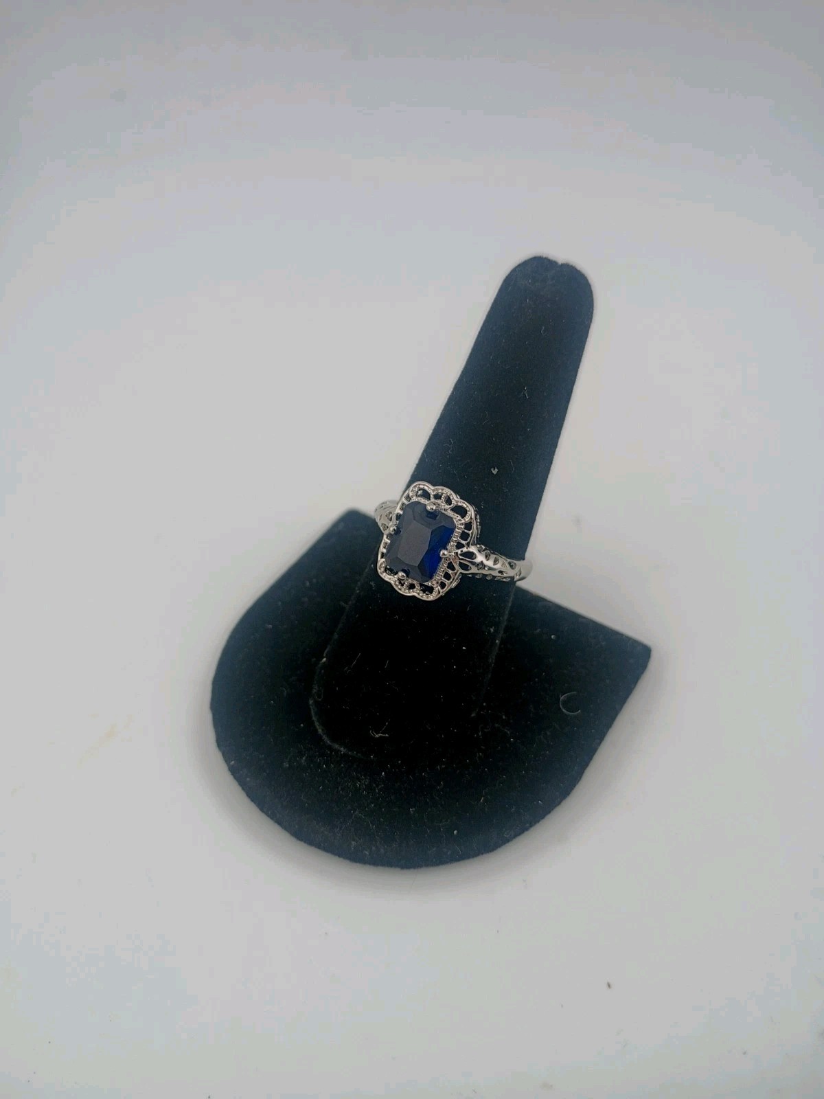 Silver Cocktail Ring with Blue Rectangular Stone … - image 9