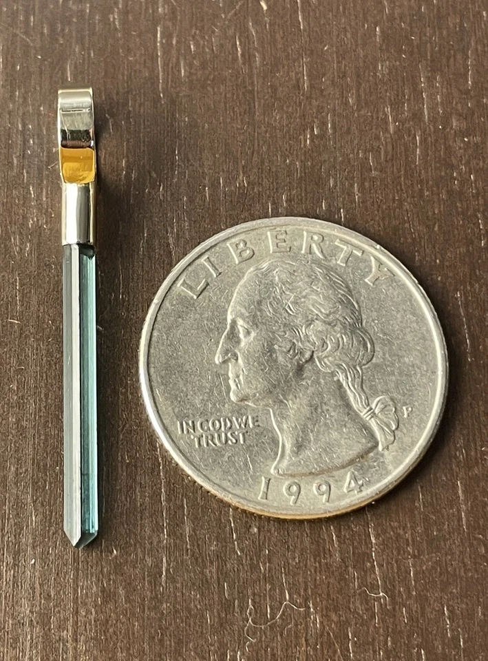 14K Solid Gold Blue Tourmaline Gemstone Crystal Necklace Pendant! - Image 4 of 4