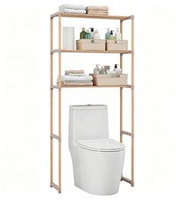 3-TierOver Toilet Storage Shelf, Solid Pine Wood Bathroom Space-Saving Organizer