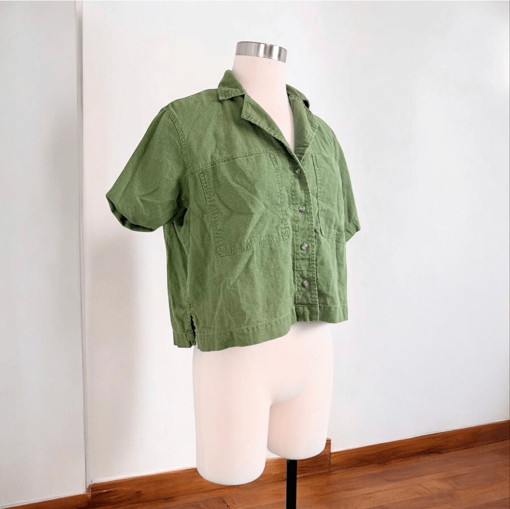 Universal Thread Linen Green Utility Cropped Top … - image 1