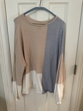 T.J.Maxx Colorblock Oversized Knit Pullover Sweater Beige Blue White M