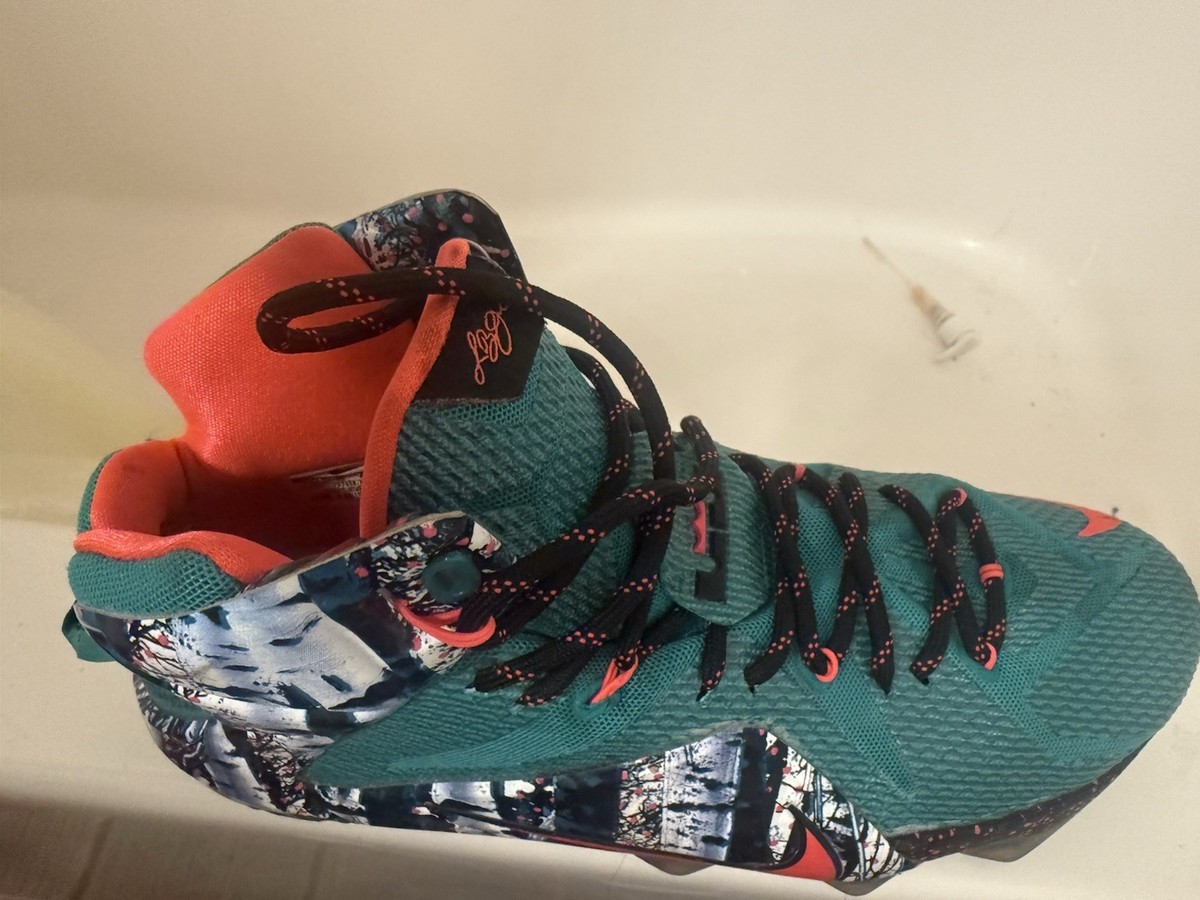 Nike LeBron 12 Men\'s 11.5 Black Gray Orange High Top Basketball Shoes Sneakers Nike LeBron 12 High Top Basketball Sneakers Teal Orange  main image 3