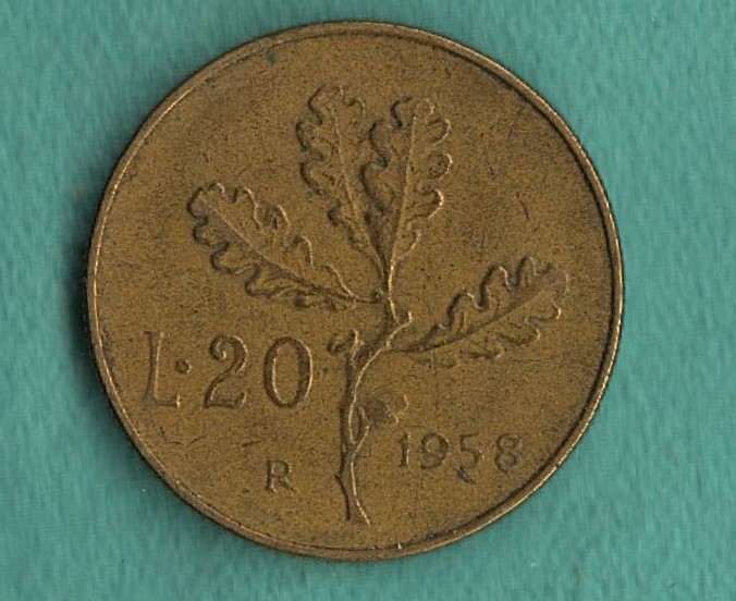 1958 Italy 20 Lire Coin World Coin