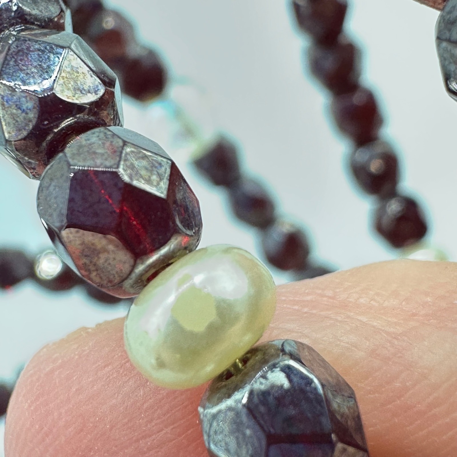 Beaded Ruby Pearl and Clear Wire Memory Bracelet … - image 5