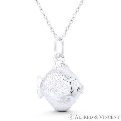 Discus Fish Sealife Charm Reversible 3D 27x18mm Pendant in .925 Sterling Silver