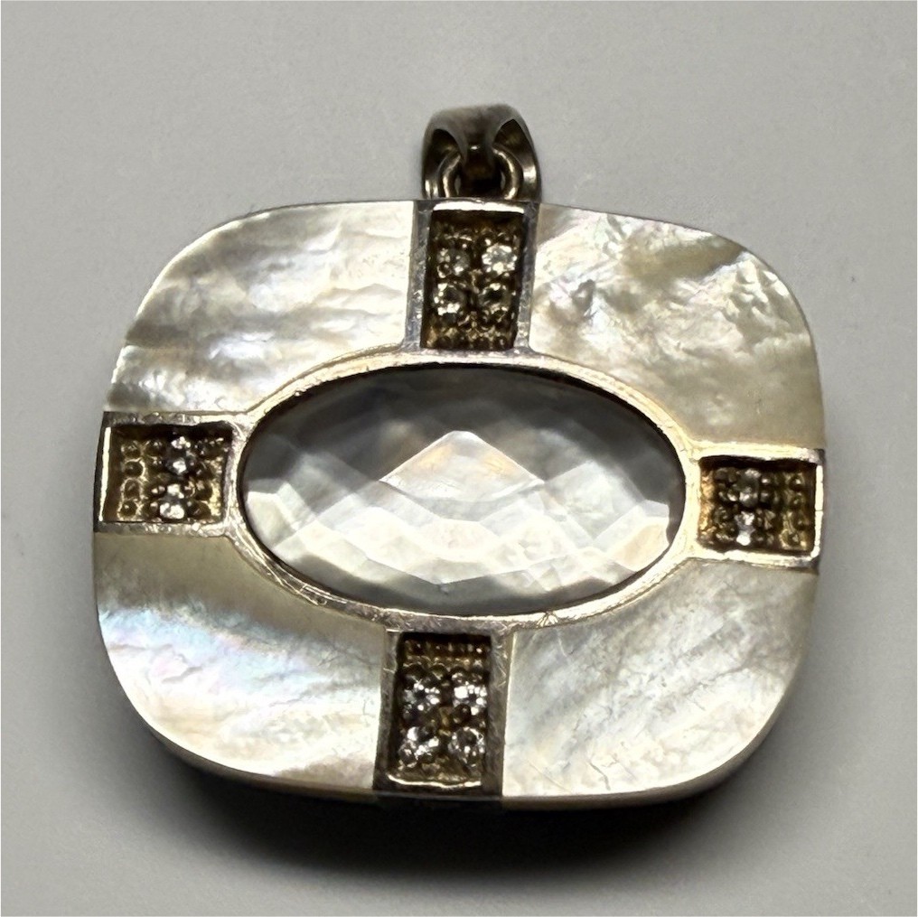 Black White Silver Rectangle Pendant Reversible 9… - image 1