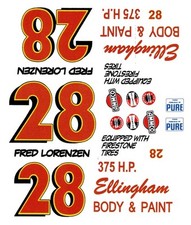 28 Fred Lorenzen Ellingham Body Paint 1957- 58 Ford 132nd Scale Decals Slot 28 Fred Lorenzen Ellingham Body Paint 1957- 58 Ford 132nd Scale Decals Slot