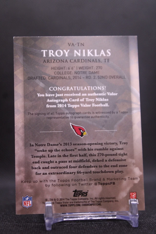 Troy Niklas #VA-TN 2014 Topps Valor Autographs Arizona CardinalsAU Auto - Image 2 of 2