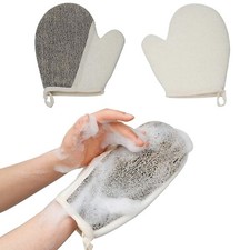 Set of 2 Exfoliating Bath Gloves Soft Linen Terry Cloth Shower Massage Scrubber