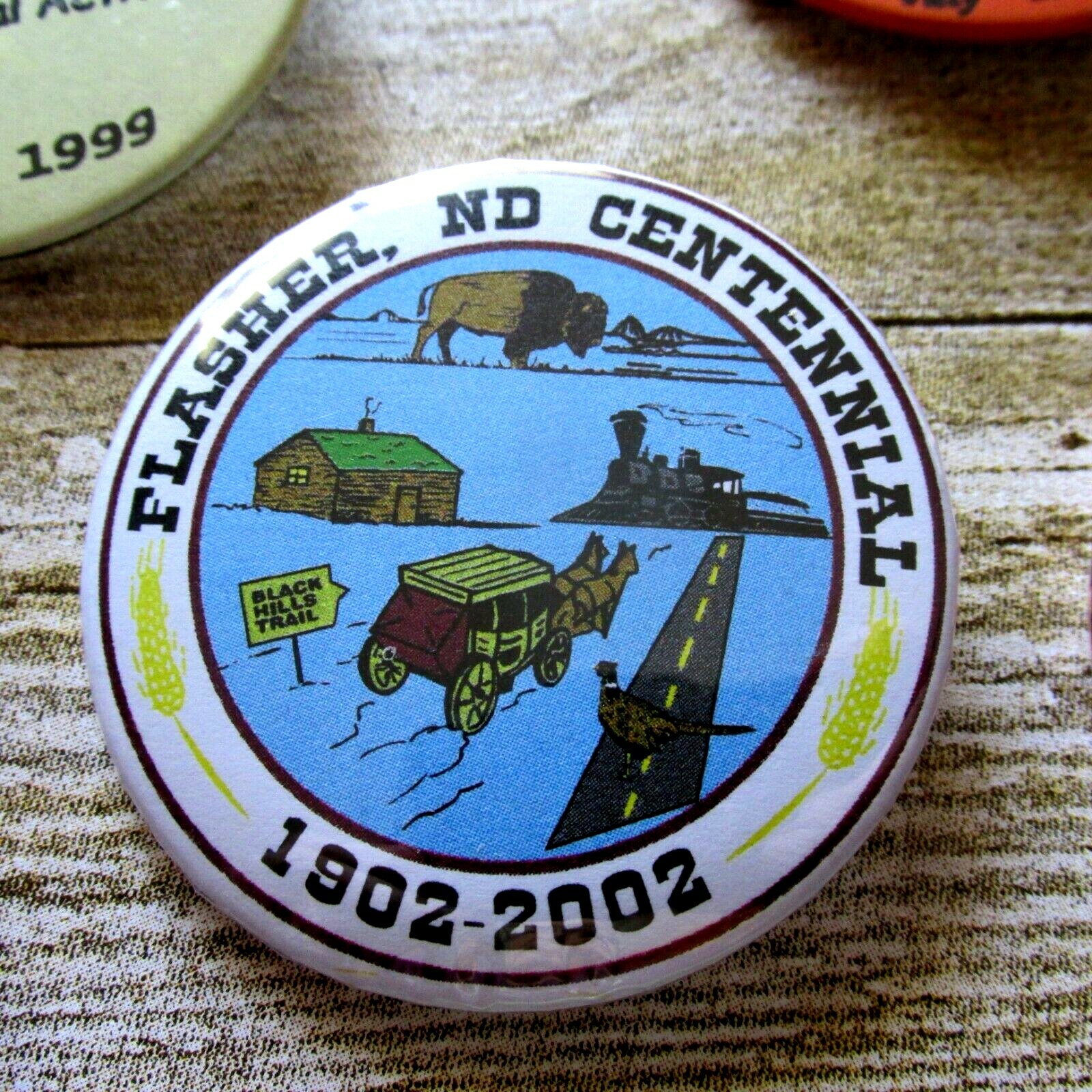 North Dakota Souvenir Metal Pinback Badges Lot6 Flasher Centennial 2002