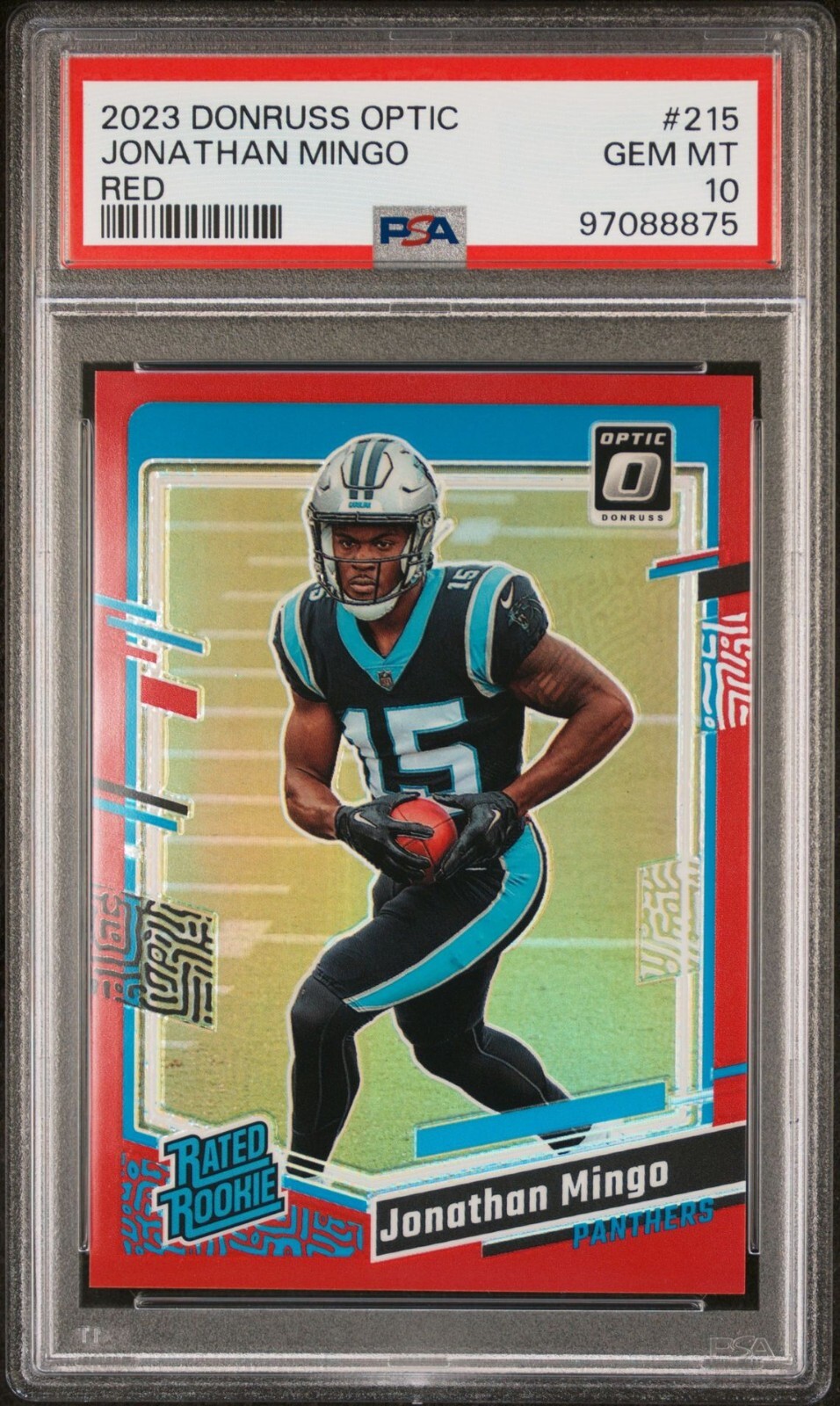 JONATHAN MINGO 2023 Donruss Optic RED PRIZM RC #215 Panthers /99 GEM MINT PSA 10