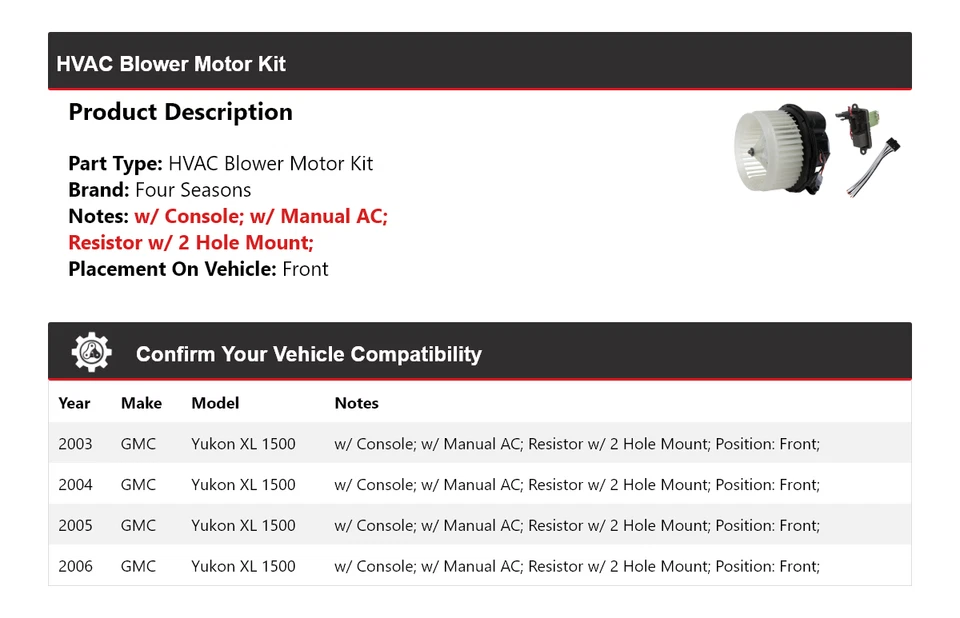 Kit de motor soplador delantero 4 estaciones 2004 2005 para GMC Yukon XL 1500 2003-2006 Foto 2 de 4