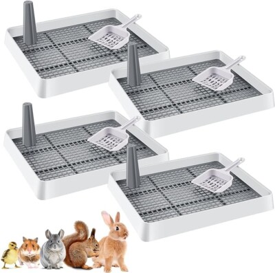 ZILLINY 4 Pack Bunny Litter Box with Toilet Tray Scoop Guinea Pig Litter Pan *