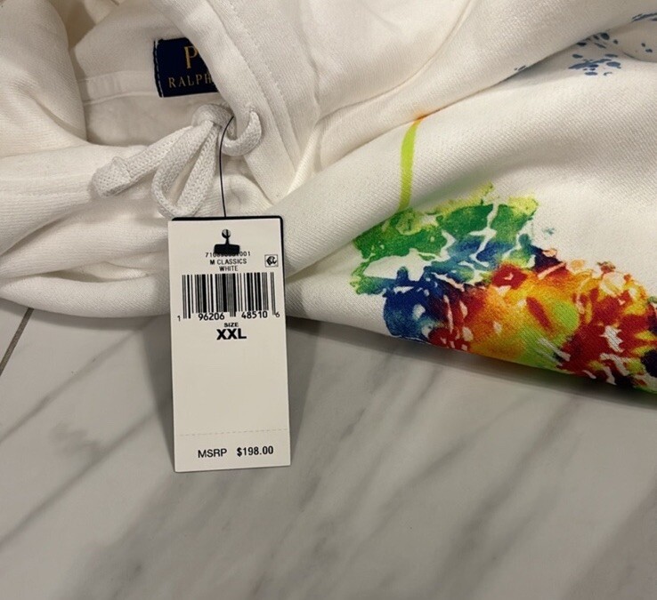 Polo Ralph Lauren Uomo Multicolore Pony Logo Pullover Splatter Felpa con Cappuccio Bianco $198