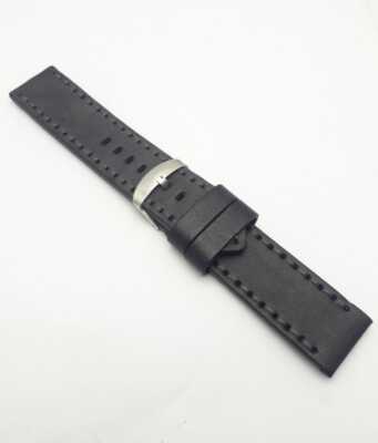 24 mm Alexandre Christie Black Genuine Leather Men s Watch Strap