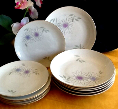 Thomas Porzellan weiß Vintage Flower Power Goldrand Teller Tellerset 12 tlg.