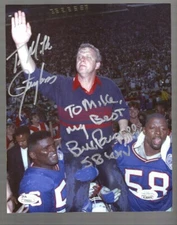 LAWRENCE TAYLOR+BILL PARCELLS HAND SIGNED 8x10 PHOTO    GIANTS    TO MIKE    JSA