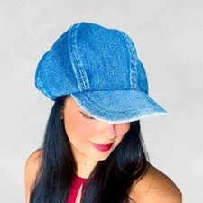 vintage style denim light wash blue beret hat unisex women men one size