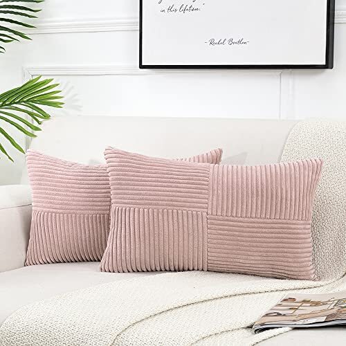 2 Packs Lumbar Decorative Throw Pillow Covers 12x20 Inch 12"x20" Blush Pink - Picture 1 of 7