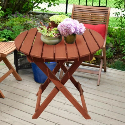 Table de Jardin Balcon Eucalyptus Bois Terrasse Table D'Appoint Pliable Braun - Photo 1/4